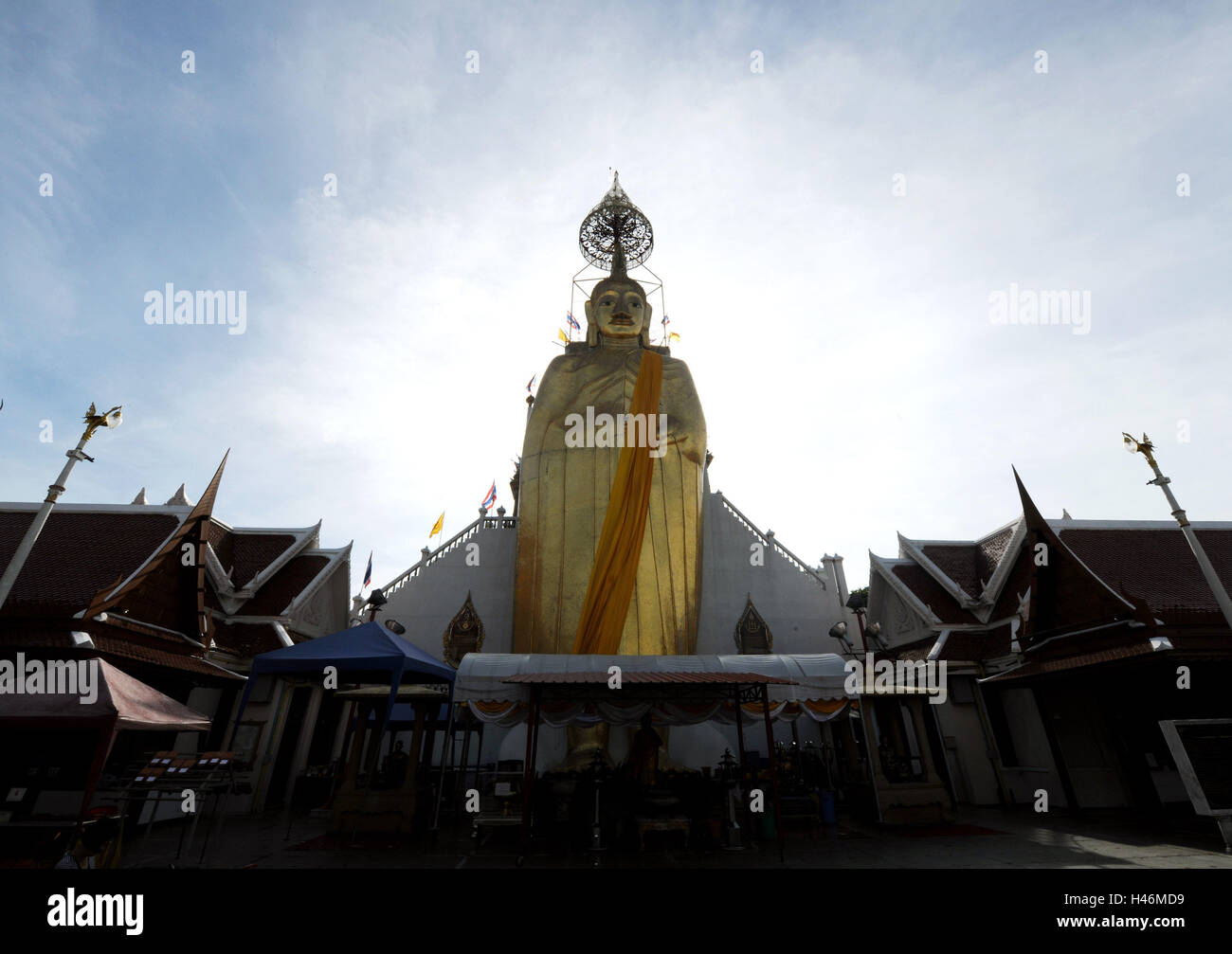 Buddha, temple, sky, Thailand, tourism, travel, religion, faith, Buddhism, statue, figure, golden, decorated, culture, building, outdoors, backlight, Stock Photo