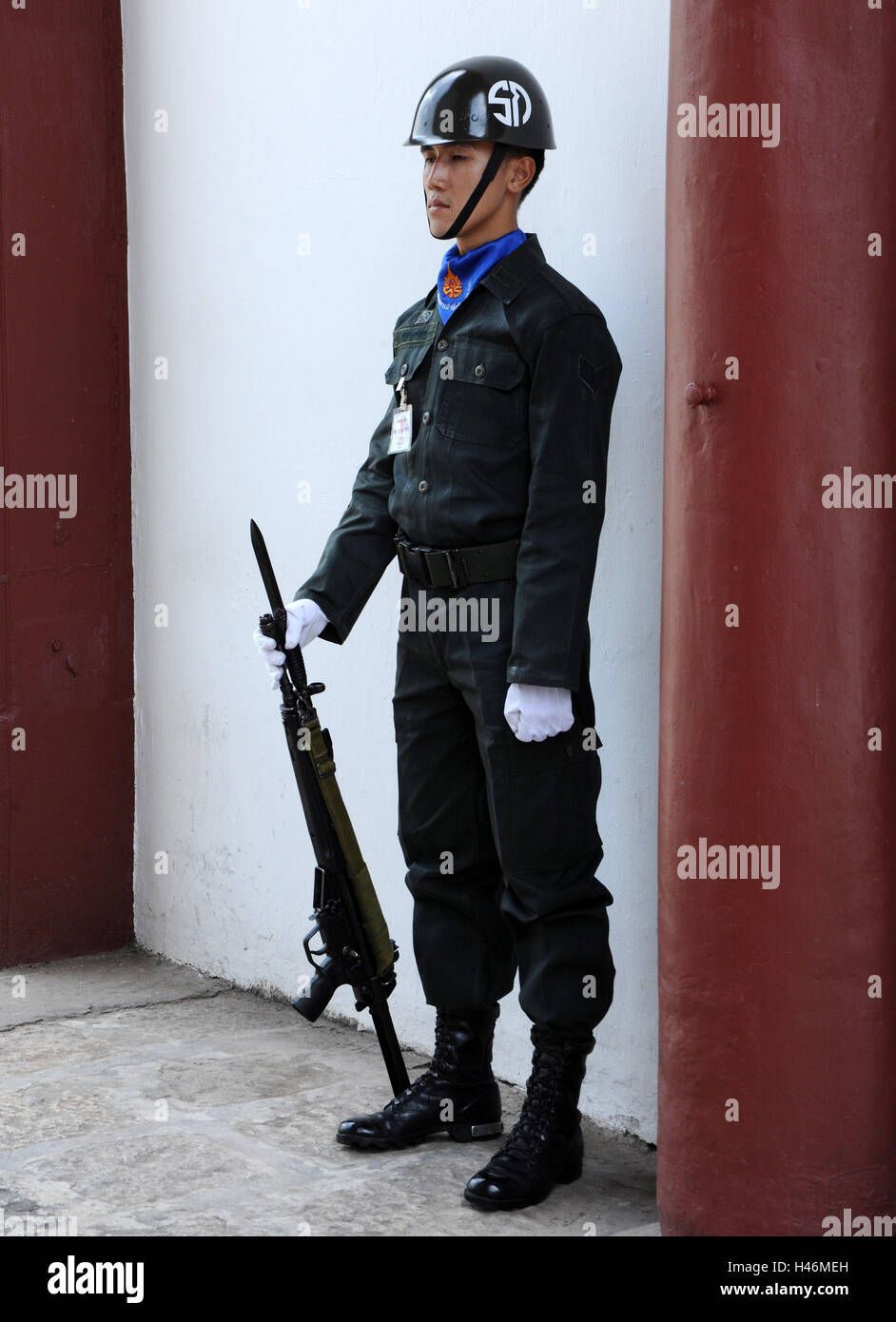 Thailand, soldier, young, helmet, guard, Thai, man, person, local, the