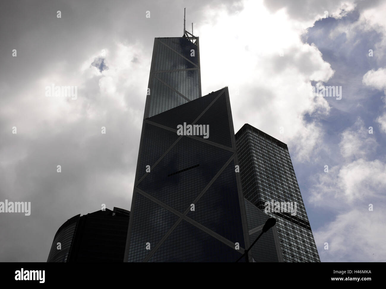High rises, banks, facade, window, heaven, clouds, Hong Kong, China, Stock Photo