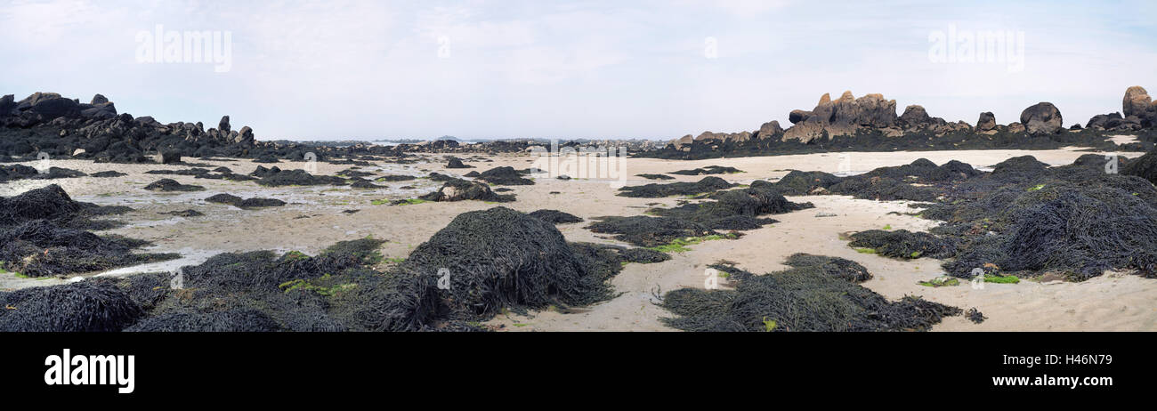 Scenery with low tide on Iles Chausey, Normandy, the highest tide hub worldwide, Stock Photo