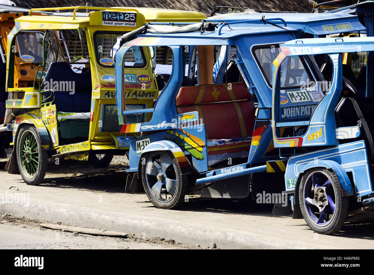 The Philippines, Boracay, sidecars, tricycle, vacation, travelling, holidays, technology, colourfully, taxi, vehicle, tradition, park, tourism, promotion, motorcycle, Stock Photo