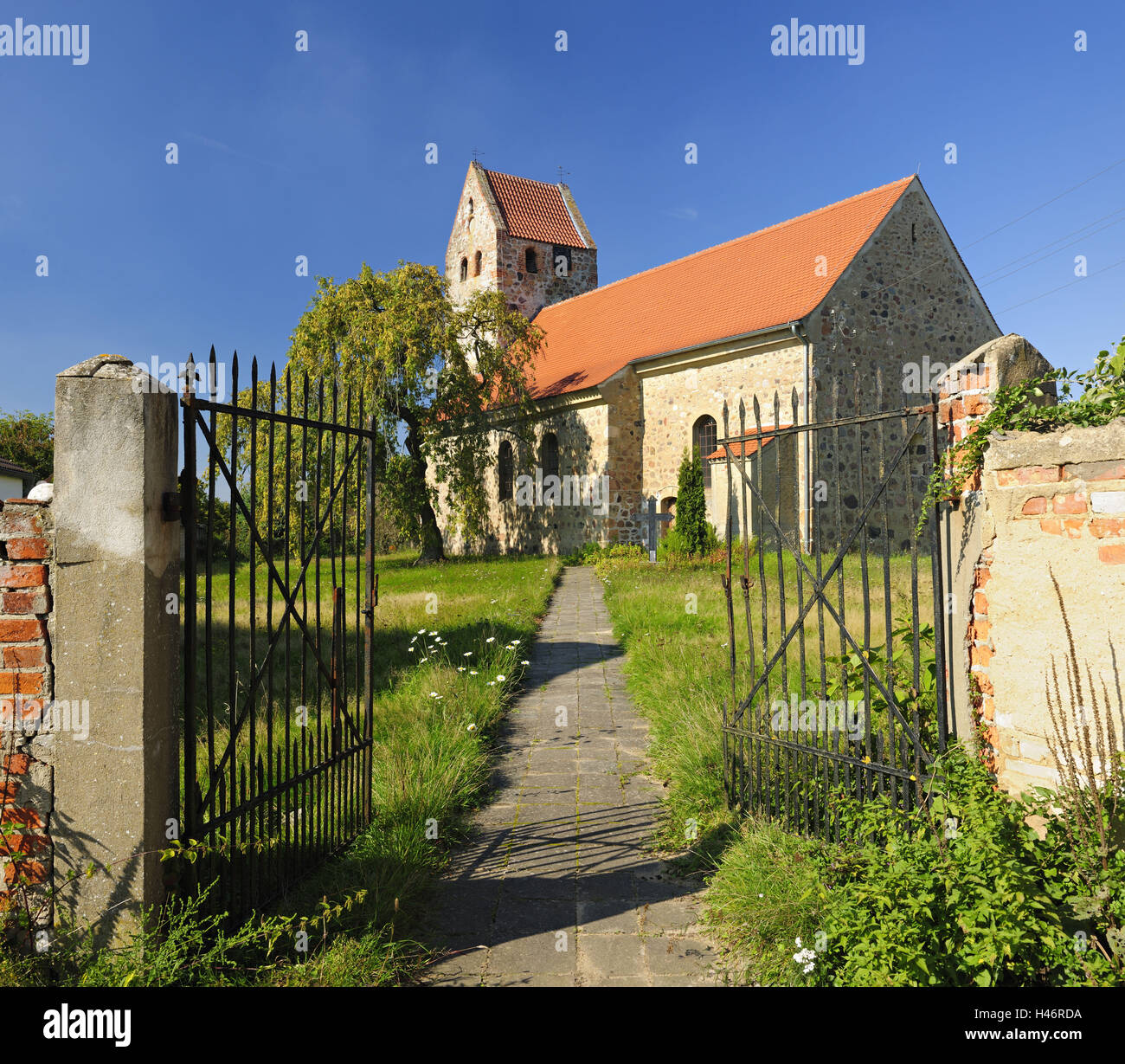Germany, Saxony-Anhalt, Altmark, Schwiesau, village church, Stock Photo