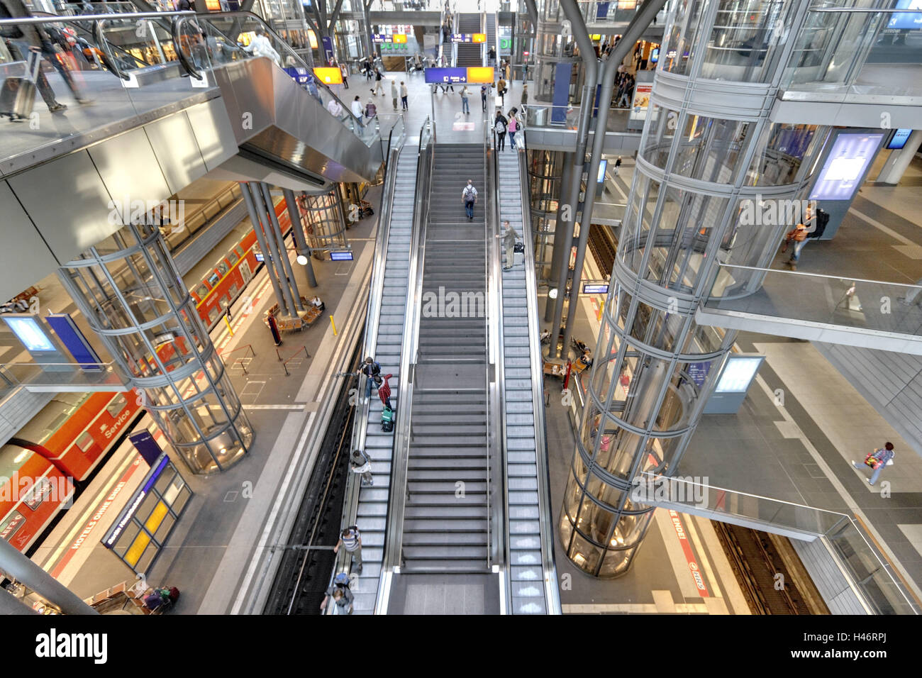 Germany, Berlin, Berlin central station, escalators, tourists, Stock Photo