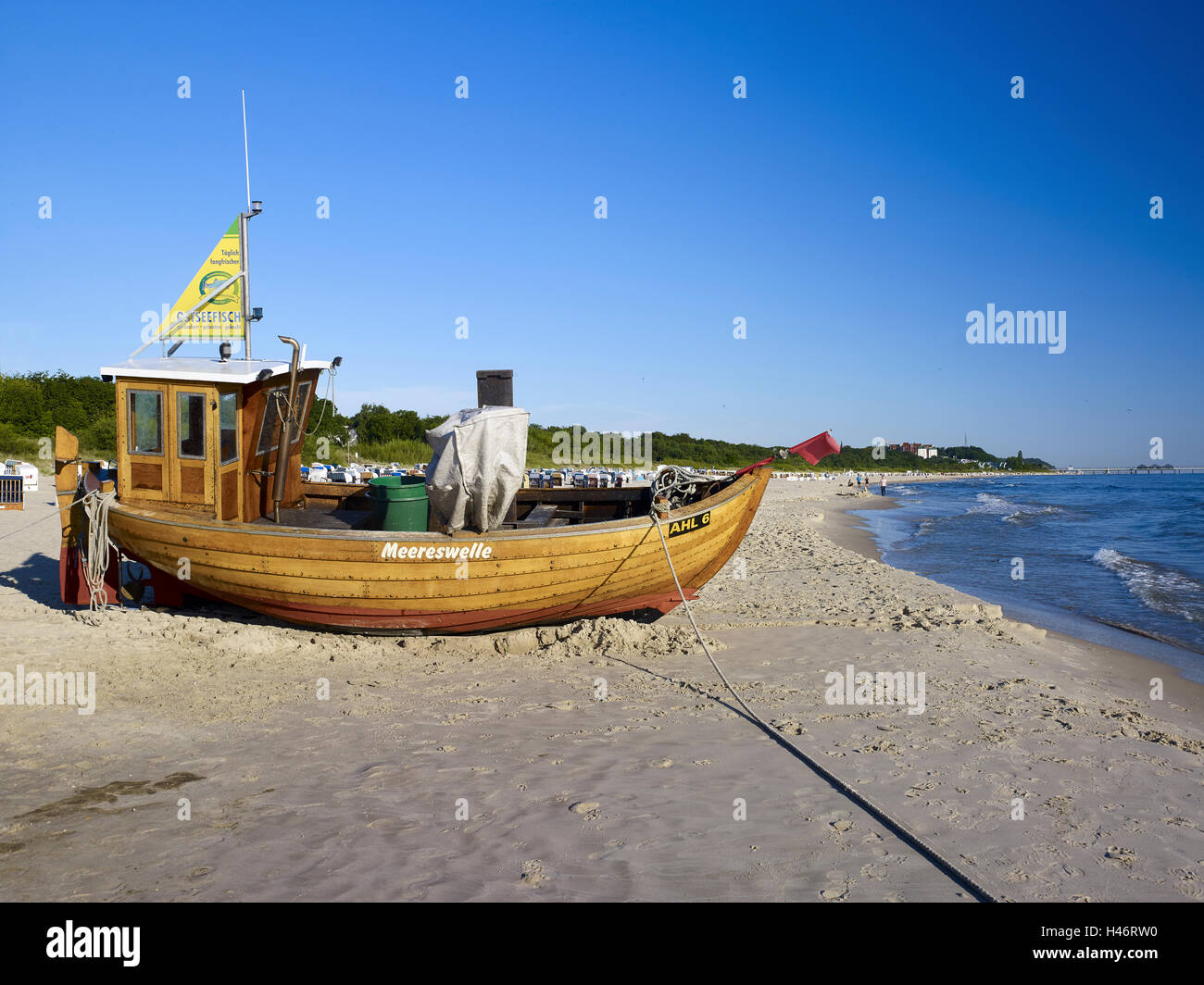 Fishing boat on the beach, Ahlbeck, Usedom Island, Germany Stock Photo