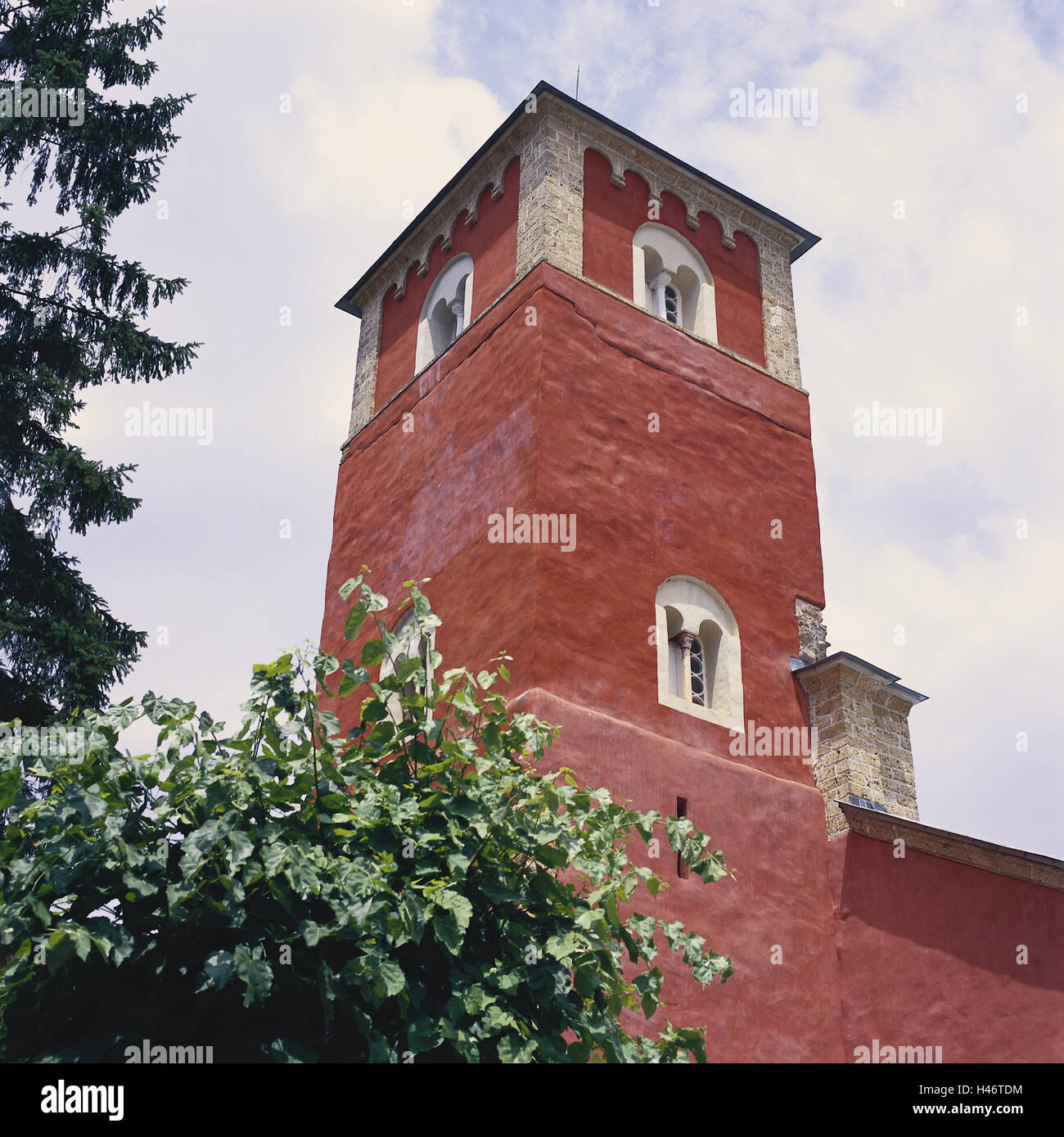 Serbia, Kraljevo, cloister Zica, coronation church, detail, tower, place of interest, faith, religion, Christianity, building, structure, architecture, cloister building, architectural style, Serbian-orthodox, outside, deserted, Stock Photo