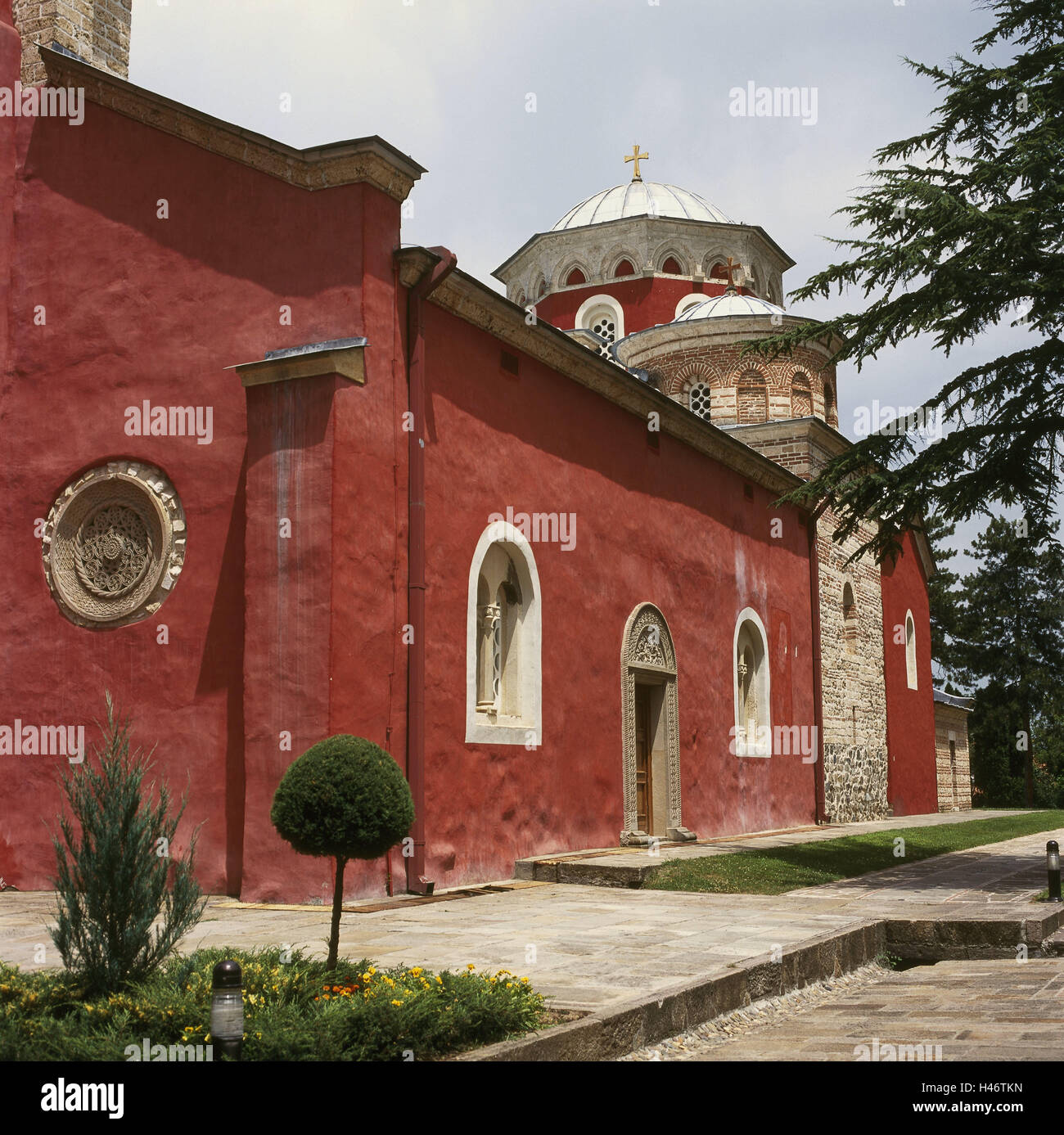 Serbia, Kraljevo, cloister Zica, detail, place of interest, faith, religion, Christianity, building, structure, architecture, cloister building, architectural style, Serbian-orthodox, outside, deserted, Stock Photo