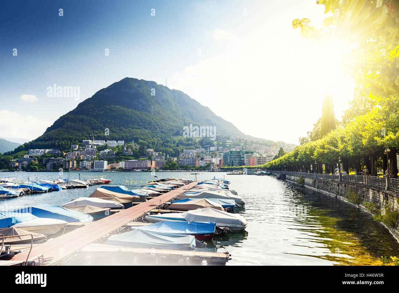 Lake Lugano and Monte San Salvatore, Ticino, Switzerland Stock Photo