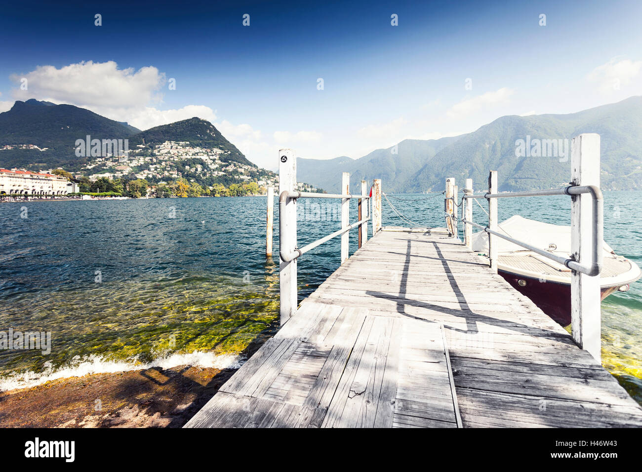Lugano lake and Monte Bre, Lugano, Ticino, Switzerland Stock Photo
