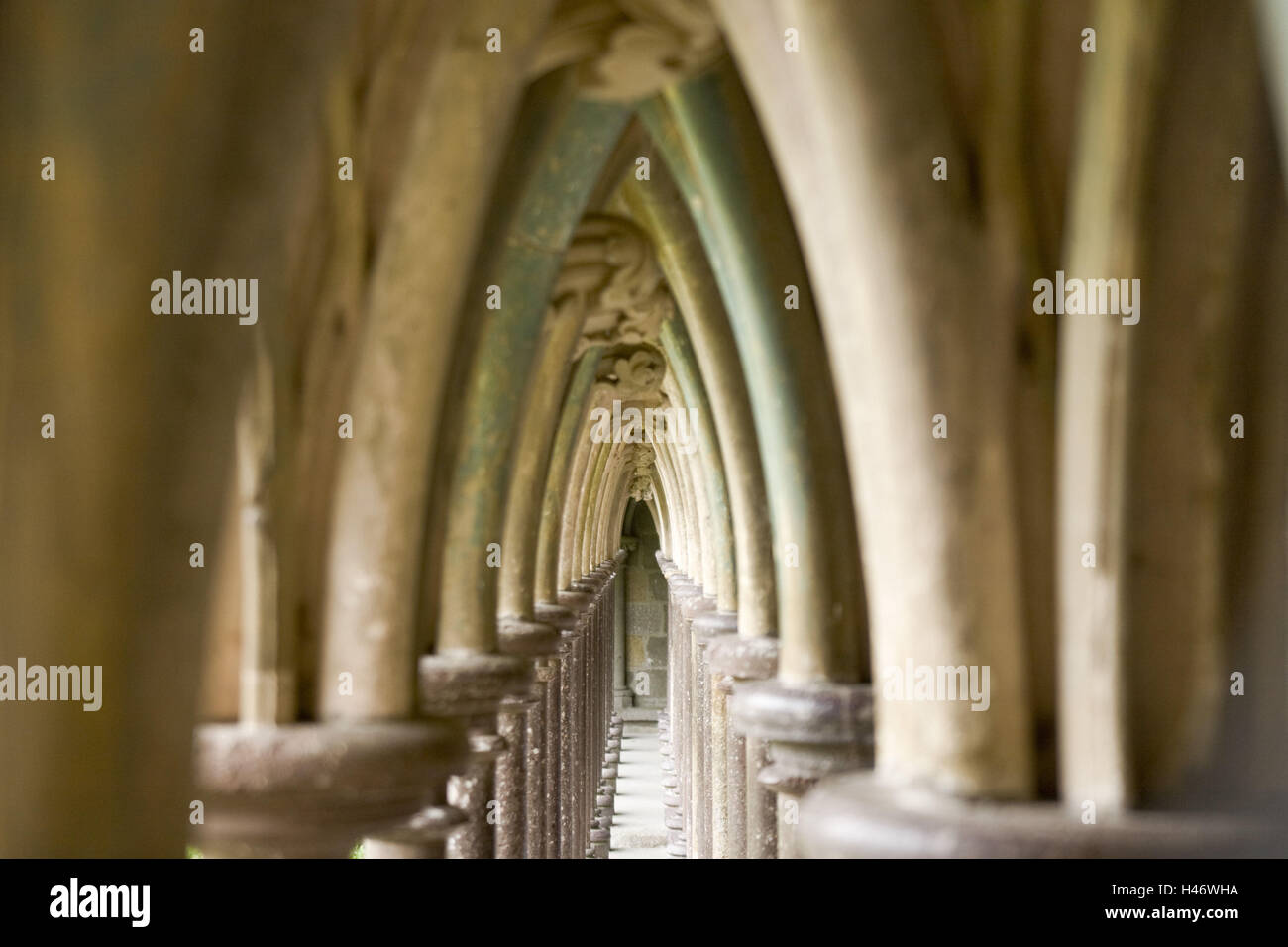 France, Brittany, Mont Saint-Michel, abbey, colonnade, detail, Stock Photo