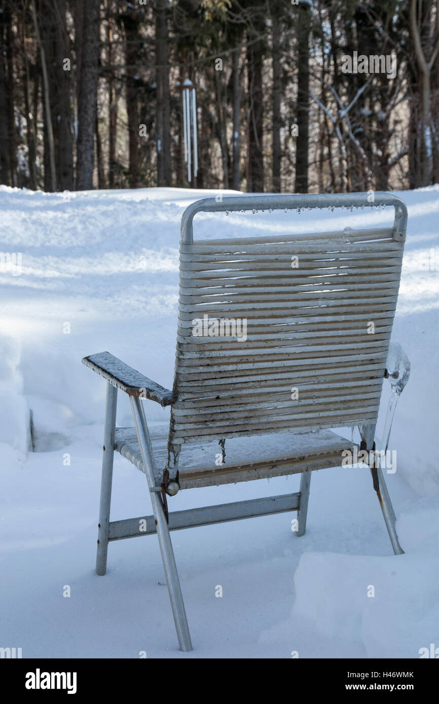 Lawn Chair in Snow Covered with Ice Stock Photo Alamy