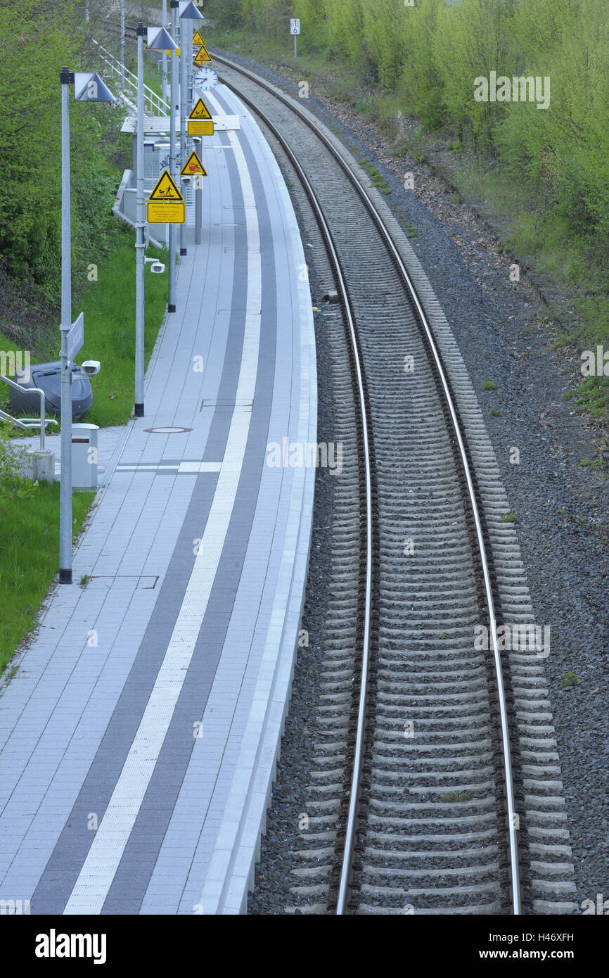 Platform, stop 'advanced technical college', Aschaffenburg, Bavarians, Germany, Stock Photo
