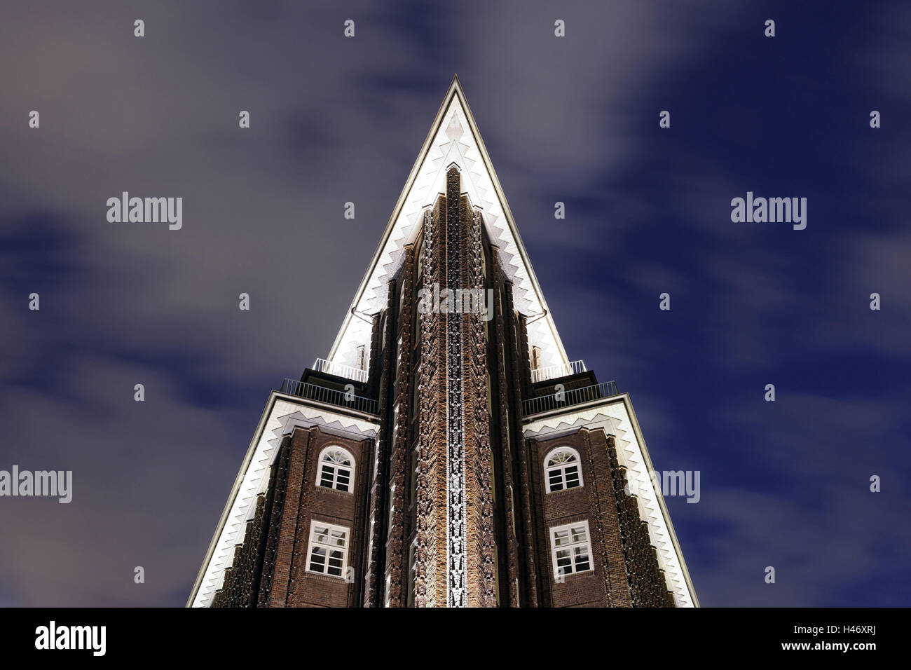 Chilehaus (Chile house) by night, architecture, detail, Hamburg, Germany, Europe, Stock Photo