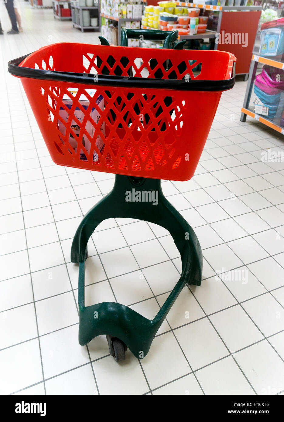 An innovative trolley designed to aid wheeling shopping baskets around a large store or shop or hypermarket. At Auchan Bordeaux Stock Photo