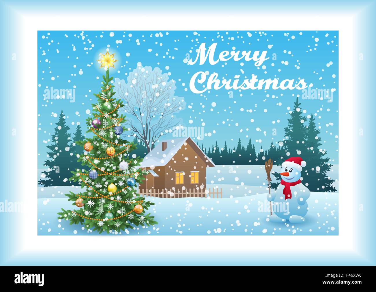 Winter Landscape with Christmas Tree Stock Vector Image & Art - Alamy