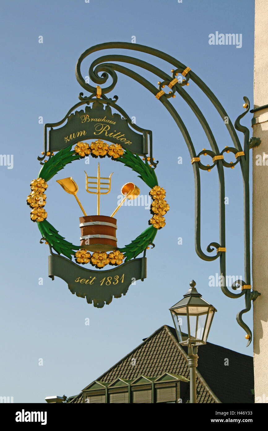 Germany, Baden-Wurttemberg, Schwetzingen, castle square, sign of a restaurant steeped in tradition, Stock Photo