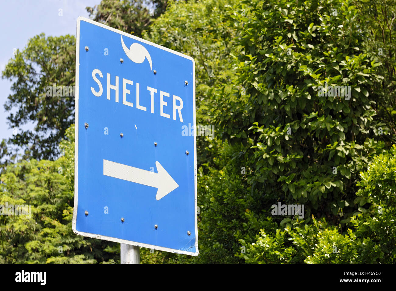 Sign for a hurricane shelter, Florida Scenic Highway, North 1, Key Largo, Florida Keys, Florida, USA, Stock Photo