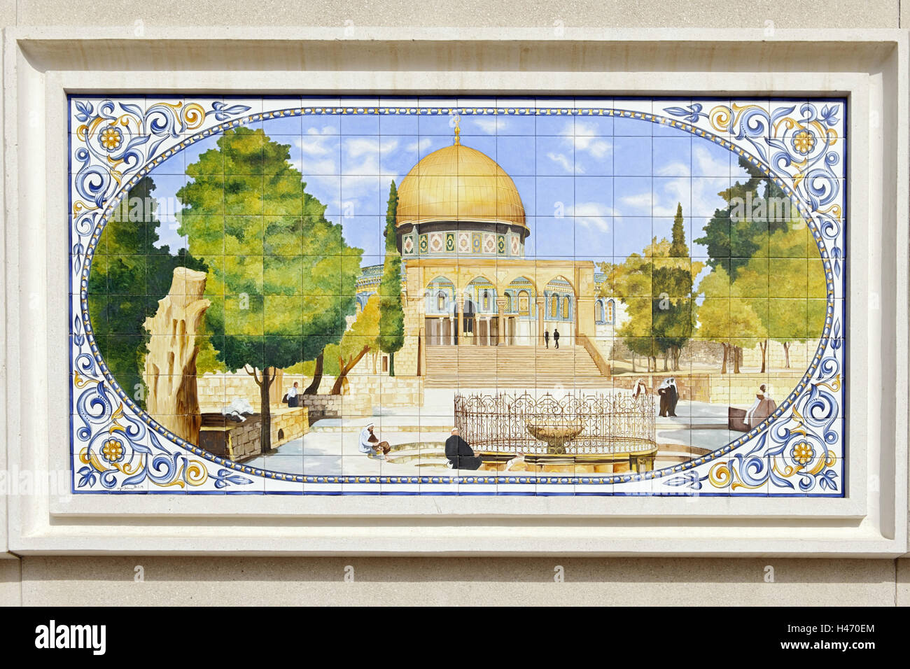 artistic tile mosaic, bridge pillar, 'Al Qasba', entertainment district, Emirate of Sharjah, United Arab Emirates, Arabian Peninsula, the Middle East, Asia, Stock Photo
