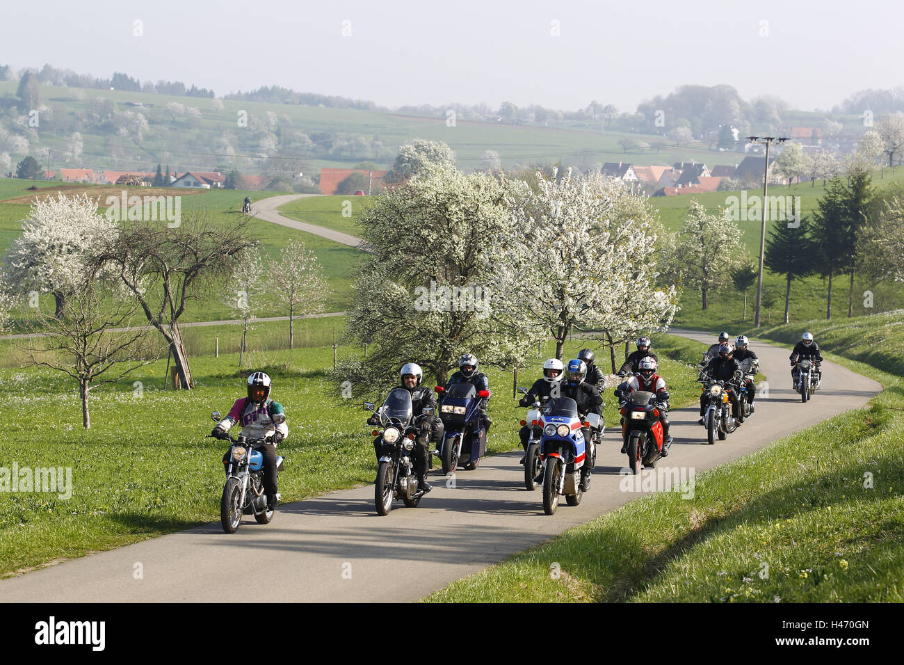 Motorcycle exit, Swabian Alp, Germany, Stock Photo