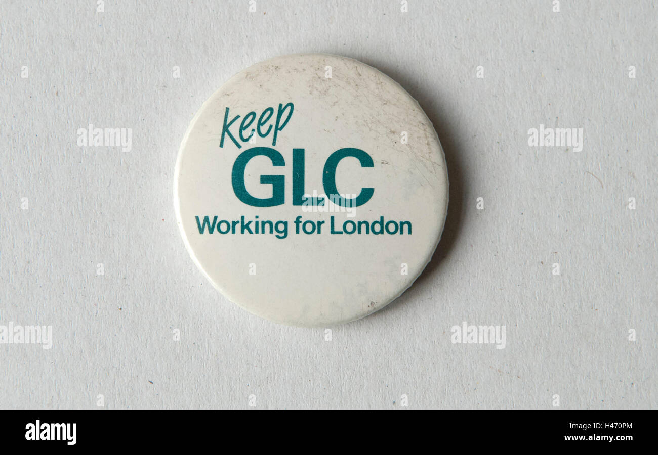 Keep GLC working for London 1980s badge  HOMER SYKES Stock Photo