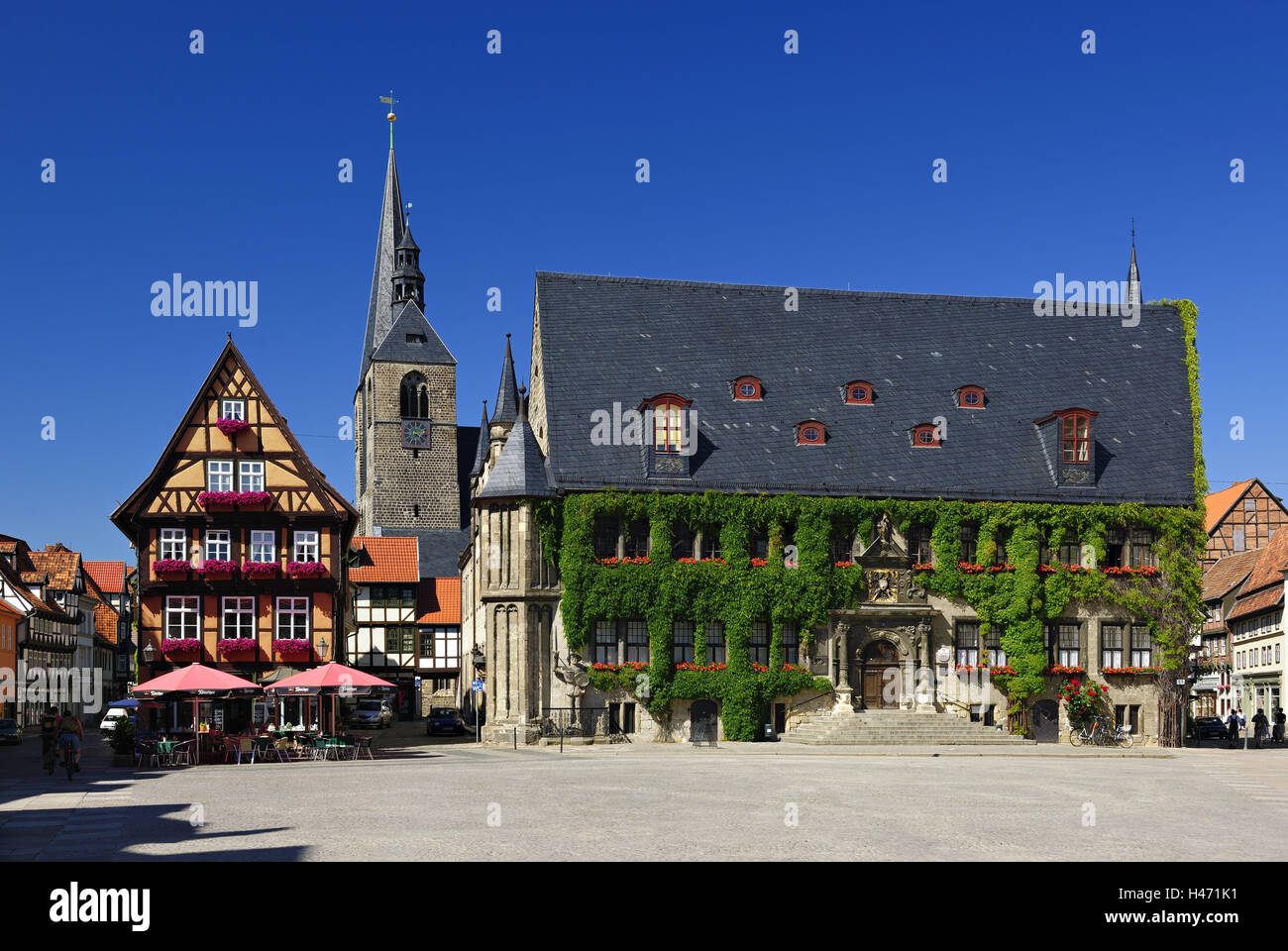 Germany, Saxony-Anhalt, Quedlinburg, market square, town hall, Stock Photo