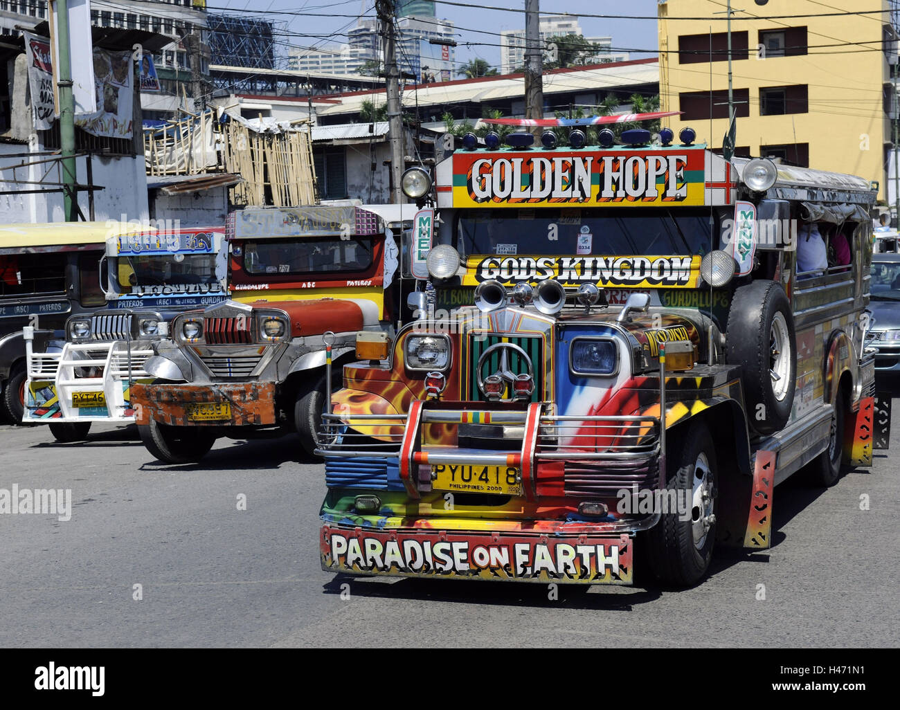 Jeepney taxis, cars, Manila, the Philippines Stock Photo