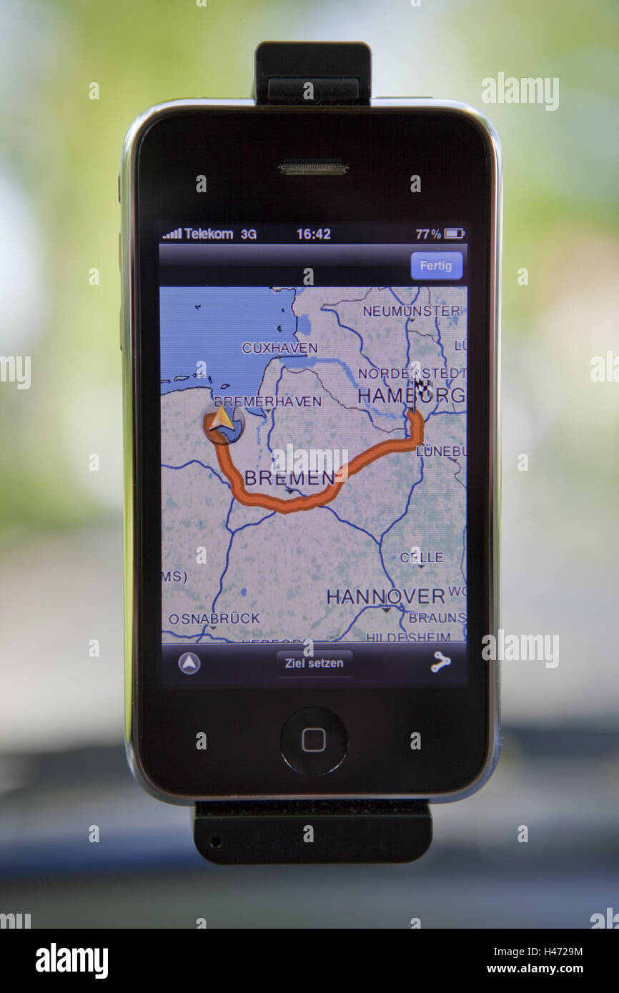 Navigation system in the car, iPhone Stock Photo Alamy
