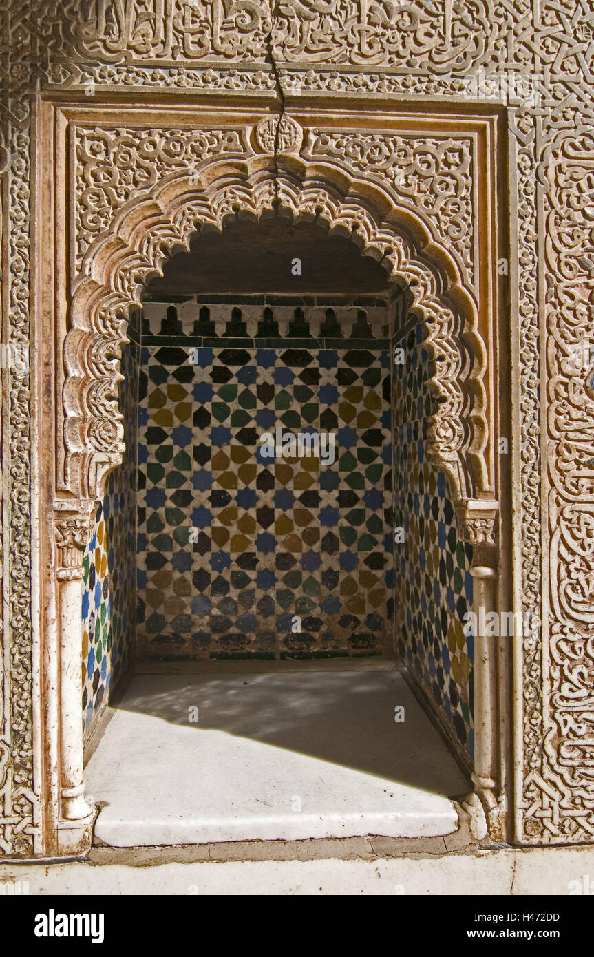 Spain, province Granada, Granada, Alhambra, archway, detail, palace, bow, ornamentation, architecture, room, entrance, Mosaike, UNESCO world cultural heritage, Stock Photo