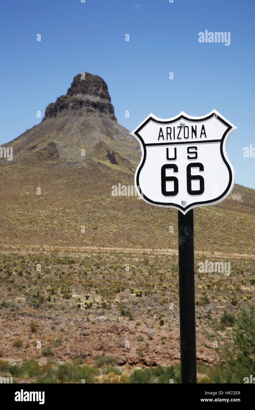 The USA, Arizona, Cool Springs, pass, Sitgreaves pass, route 66, sign, mountain, Stock Photo