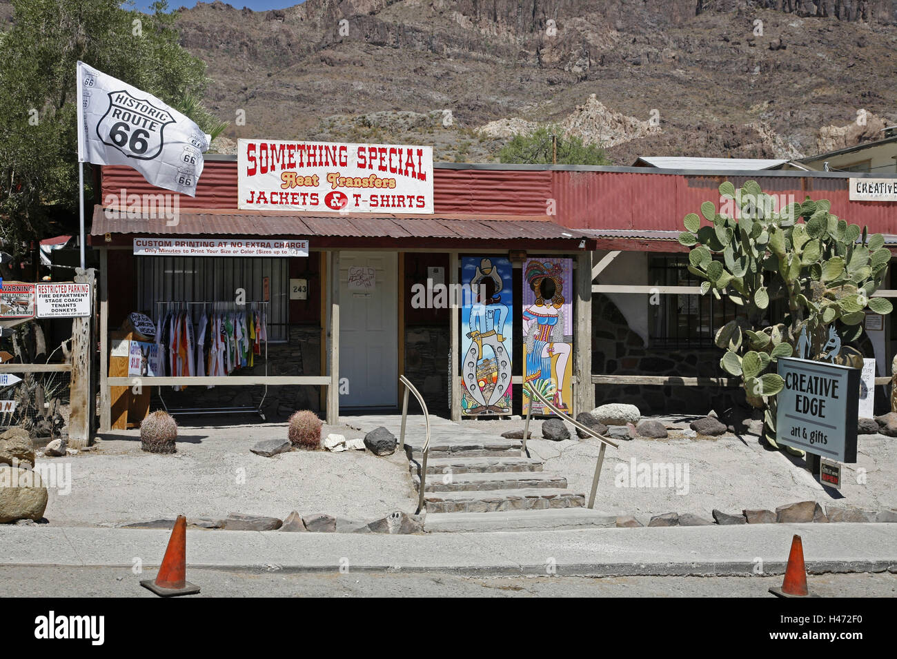 The USA, Arizona, Oatman, route 66, business, flag Stock Photo Alamy