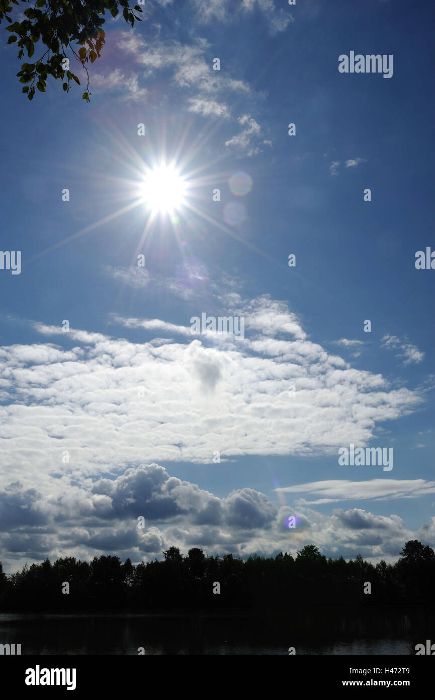 The sun, clouds, heavens, wood, mood, weather, Stock Photo