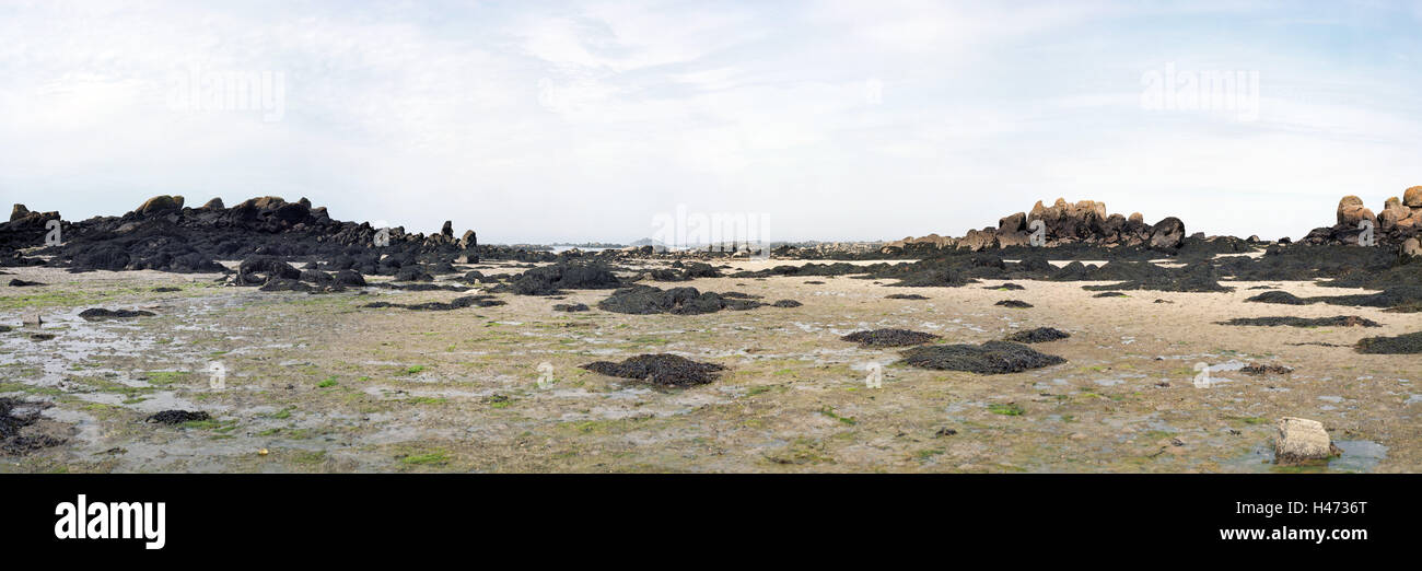 Scenery with low tide on Iles Chausey, Normandy, the highest tide hub worldwide, Stock Photo
