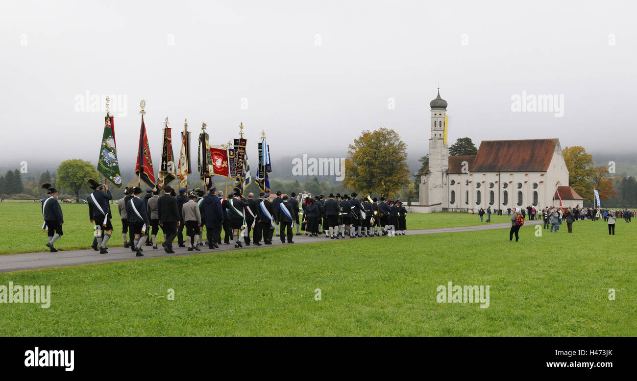 Germany, Bavaria, Allgäu, swan's region, pilgrimage, believers, custom, Bavarian, traditions, to feet, clothes, culture, Culturally, South Germany, tradition, church, folklore, national costume, blessing, feast, holiday, flags, Holy, service, procession, Stock Photo