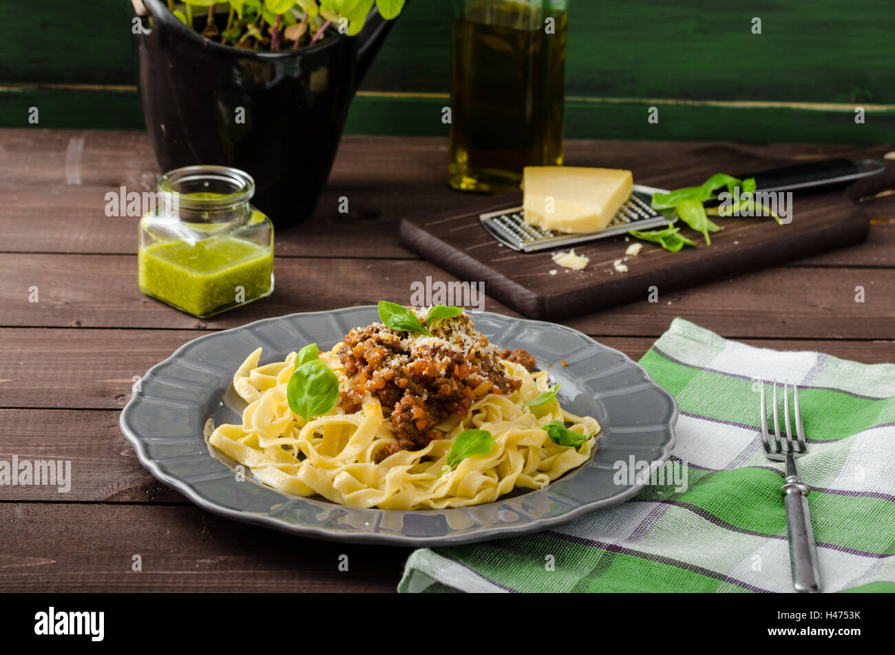 Fettuccine with Bolognese sauce original Bolognese beef, celery, carrots, tomatoes, spices