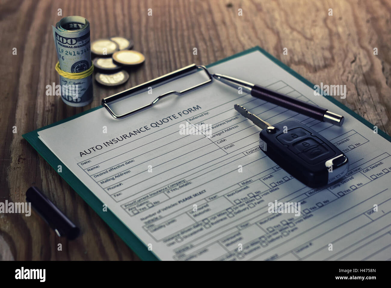 car insurance contract money Stock Photo - Alamy