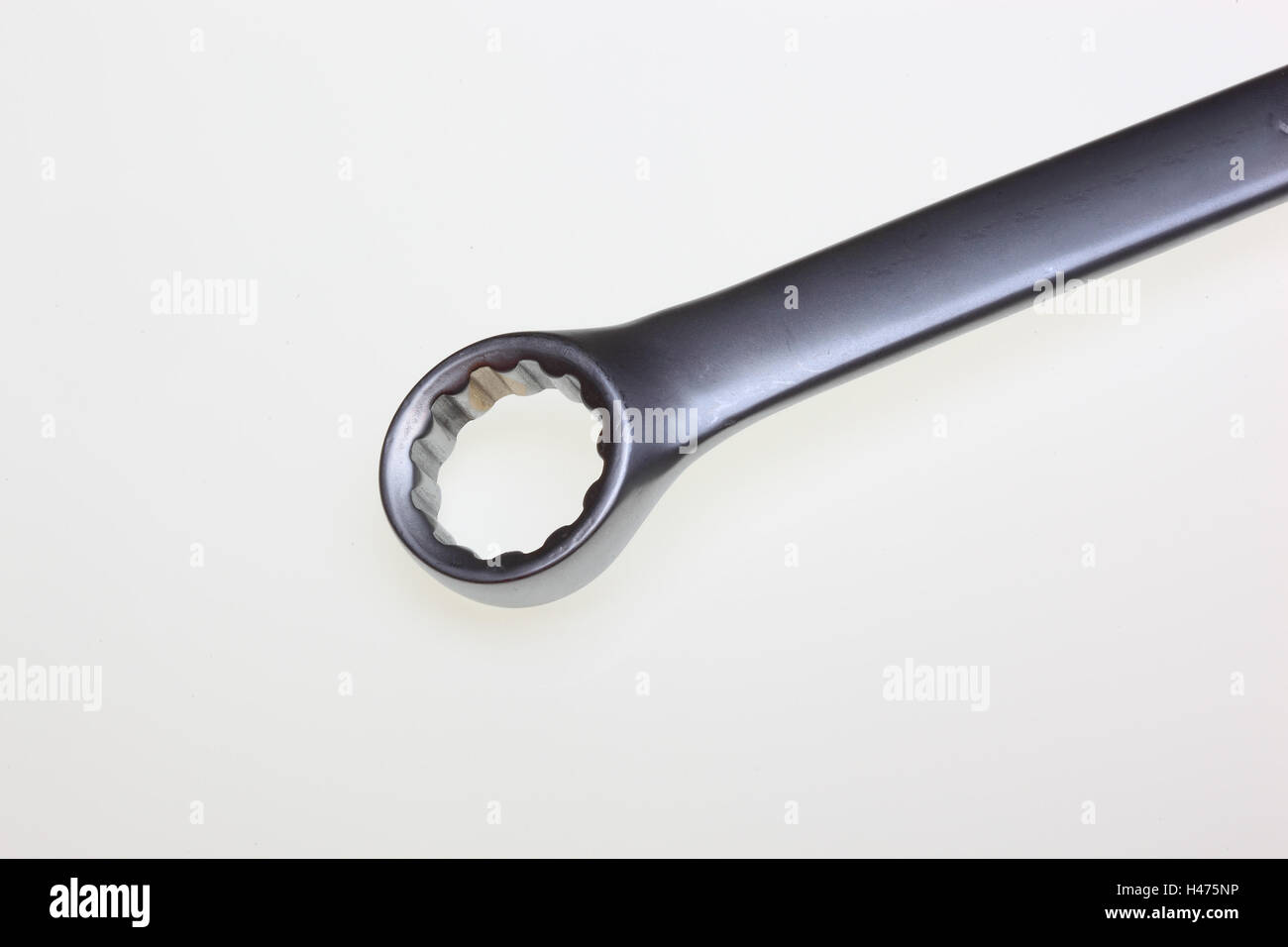 tool, chrome-vanadium metric spanner, ring spanner, ring wrench Stock Photo