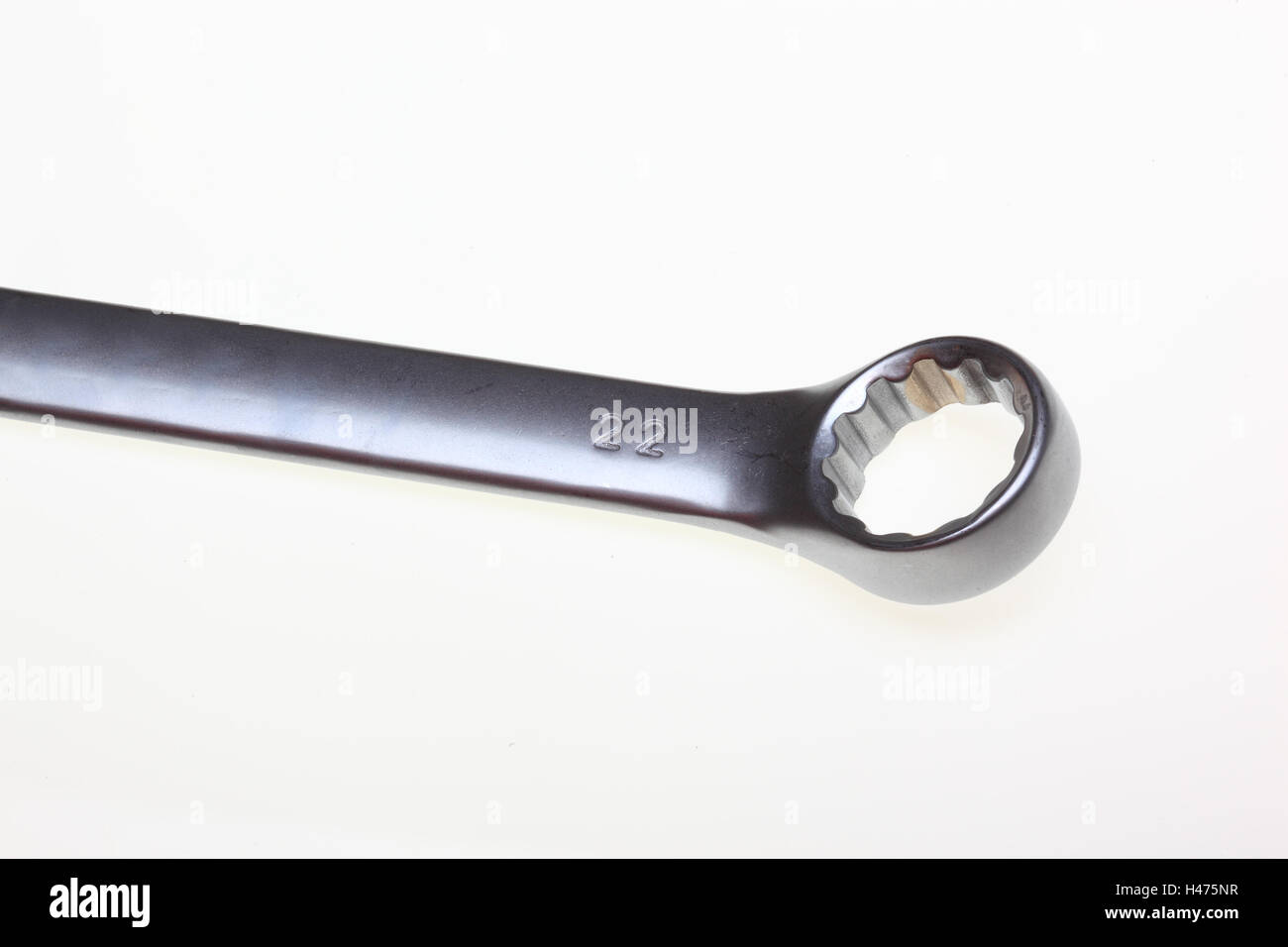 tool, chrome-vanadium metric spanner, ring spanner, ring wrench Stock Photo