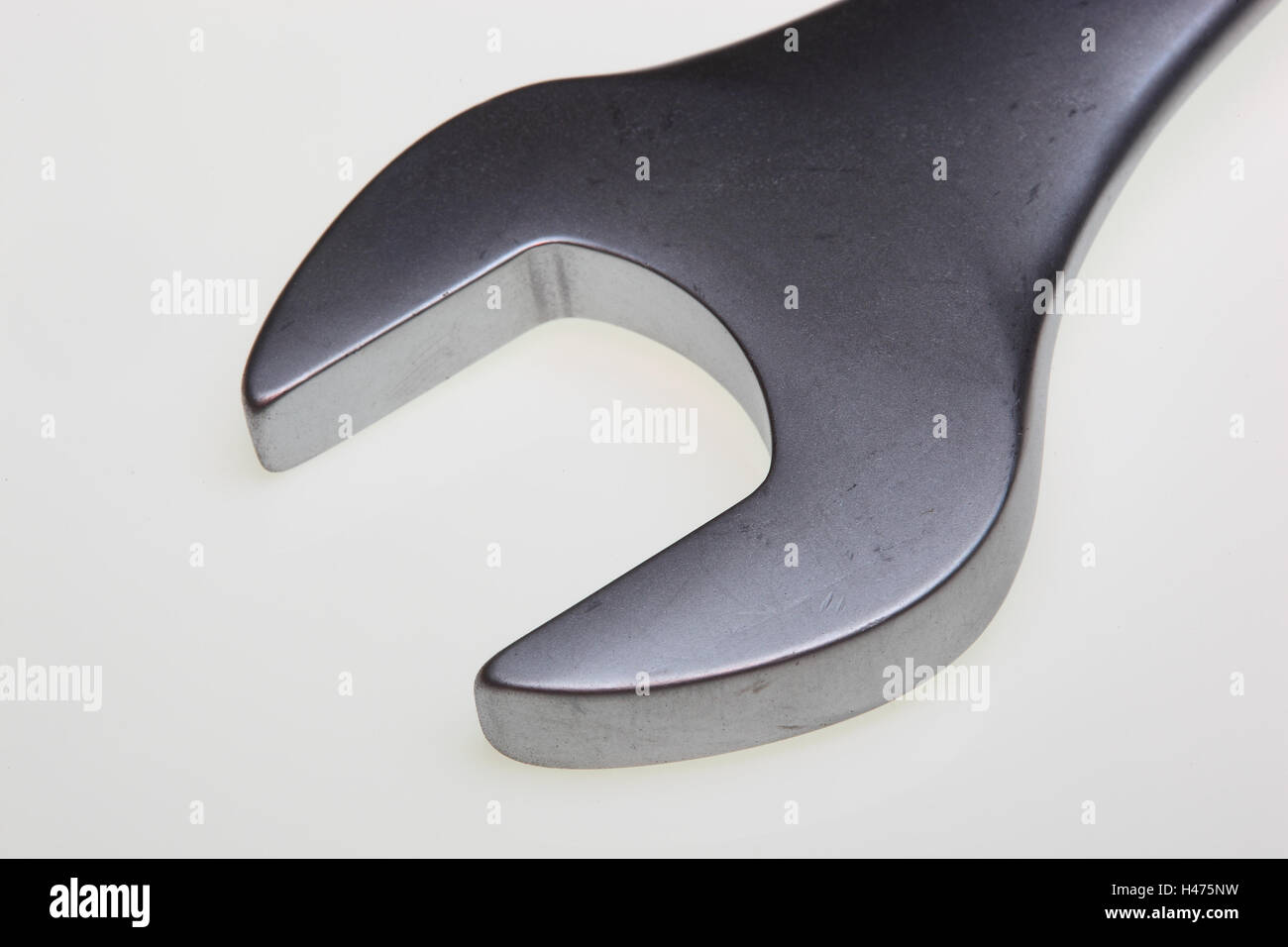 tool, chrome-vanadium metric spanner, open-end wrench, spanner Stock Photo