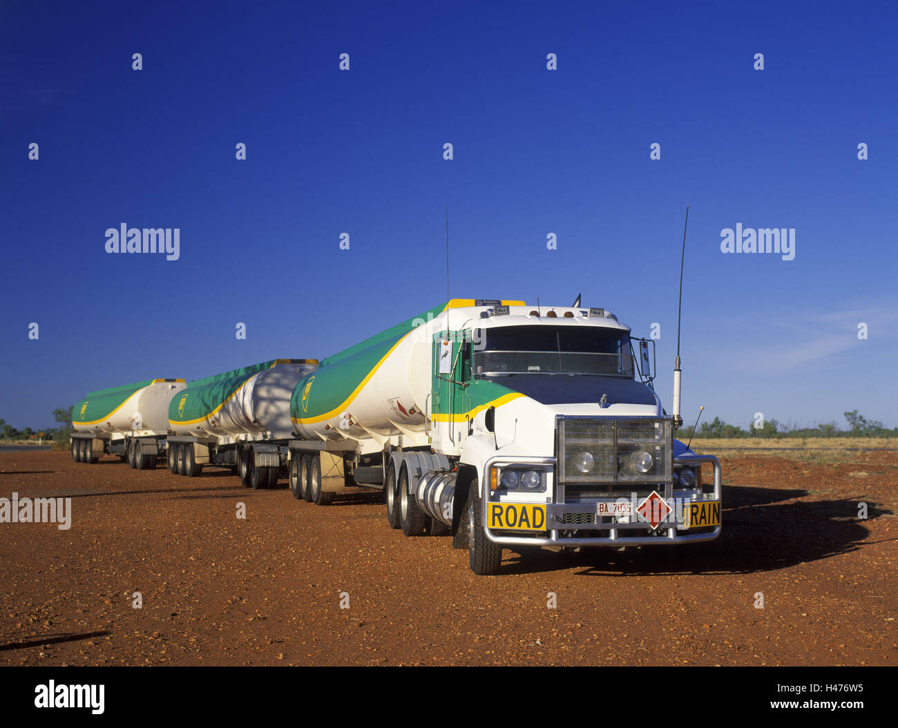 Australia, to Northern Territory, Stuart Highway, Wauchope Roadhouse, Road Train, truck, Stock Photo