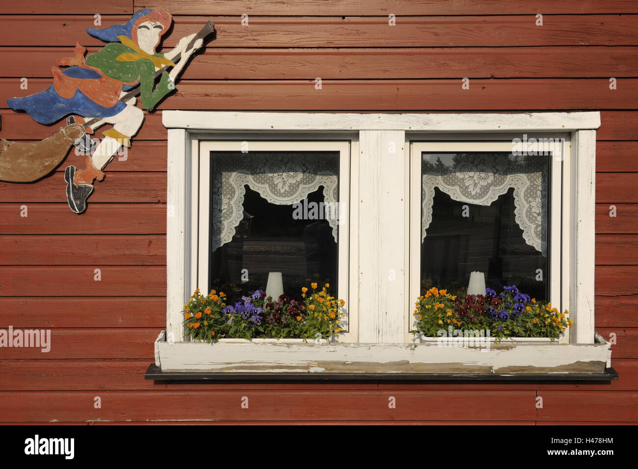 House facade, wall decoration, overhung witch, peat house, National park Harz, low cases, Germany, Stock Photo