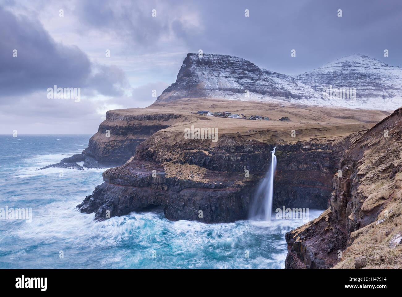 Wintry Conditions At Gasadalur On The Island Of Vagar Faroe Islands 