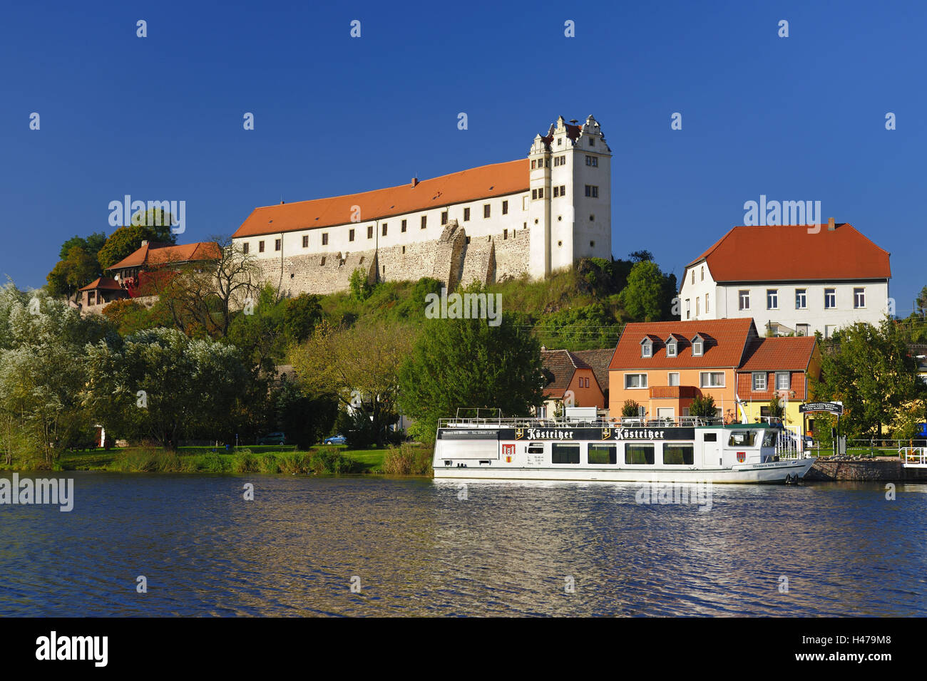 Germany, Saxony-Anhalt, Wettin, castle Wettin above the Saale, Stock Photo