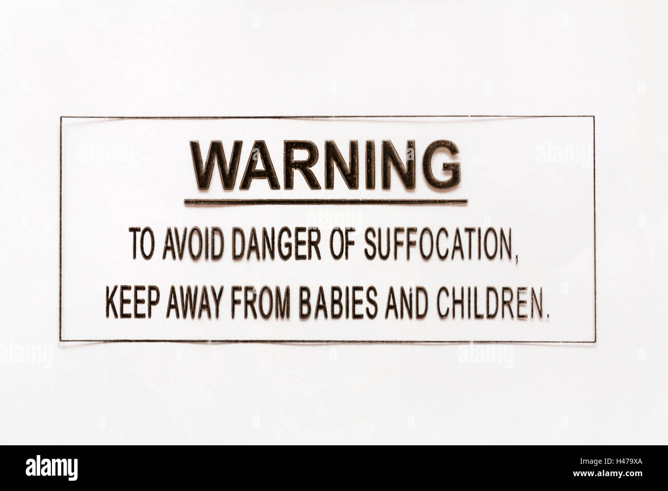 Plastic bag suffocation warning label