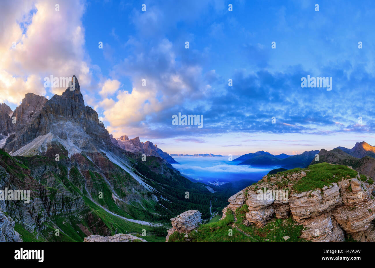 The Rolle Pass (Passo Rolle) at sunrise, Trentino, Italy Stock Photo