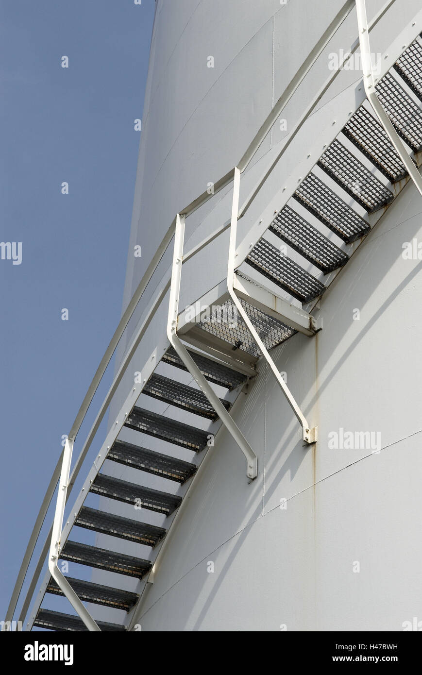 Stairs, tank, steps, railings, spiral, shades, heavens, know, blue, Stock Photo