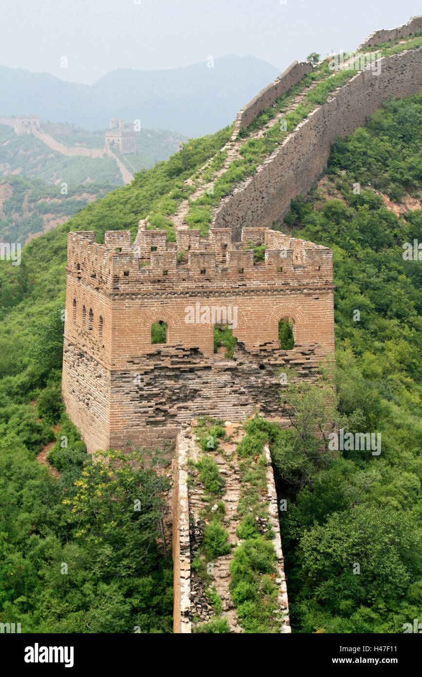 China, Great Wall, hill landscape and watchtowers Stock Photo Alamy