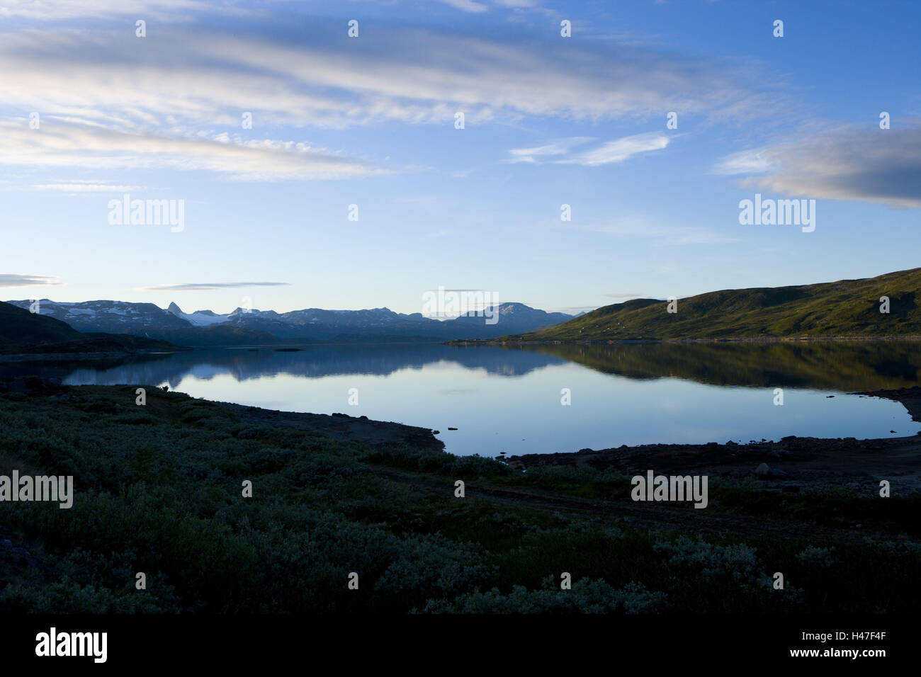 Panorama, cosummer, Tyinsee, Jotunheimen, Valdres, Vang, Oppland, Norway, Scandinavia, Stock Photo