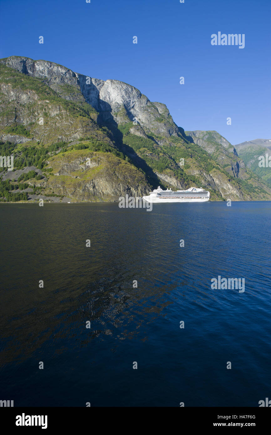 Cruise ship, Flaming, Aurlandsfjord, Aurland, Sogn og Fjordane, Norway, Scandinavia, Stock Photo