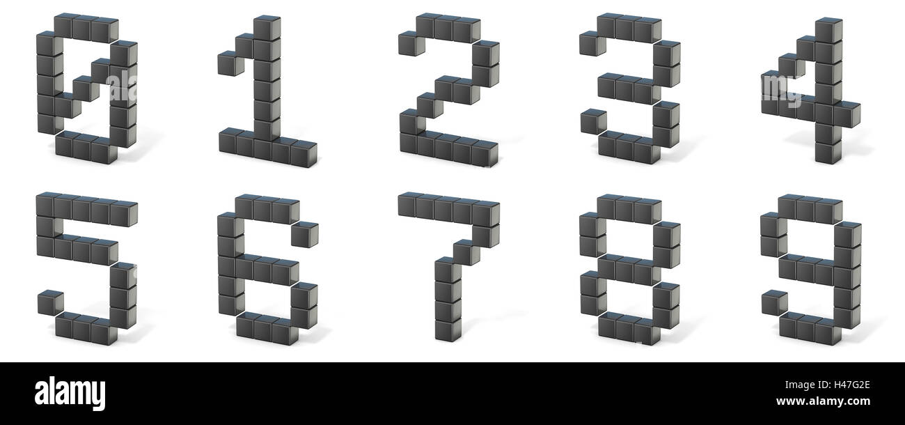 8 bit font. Numbers. 3D render illustration isolated on white background Stock Photo