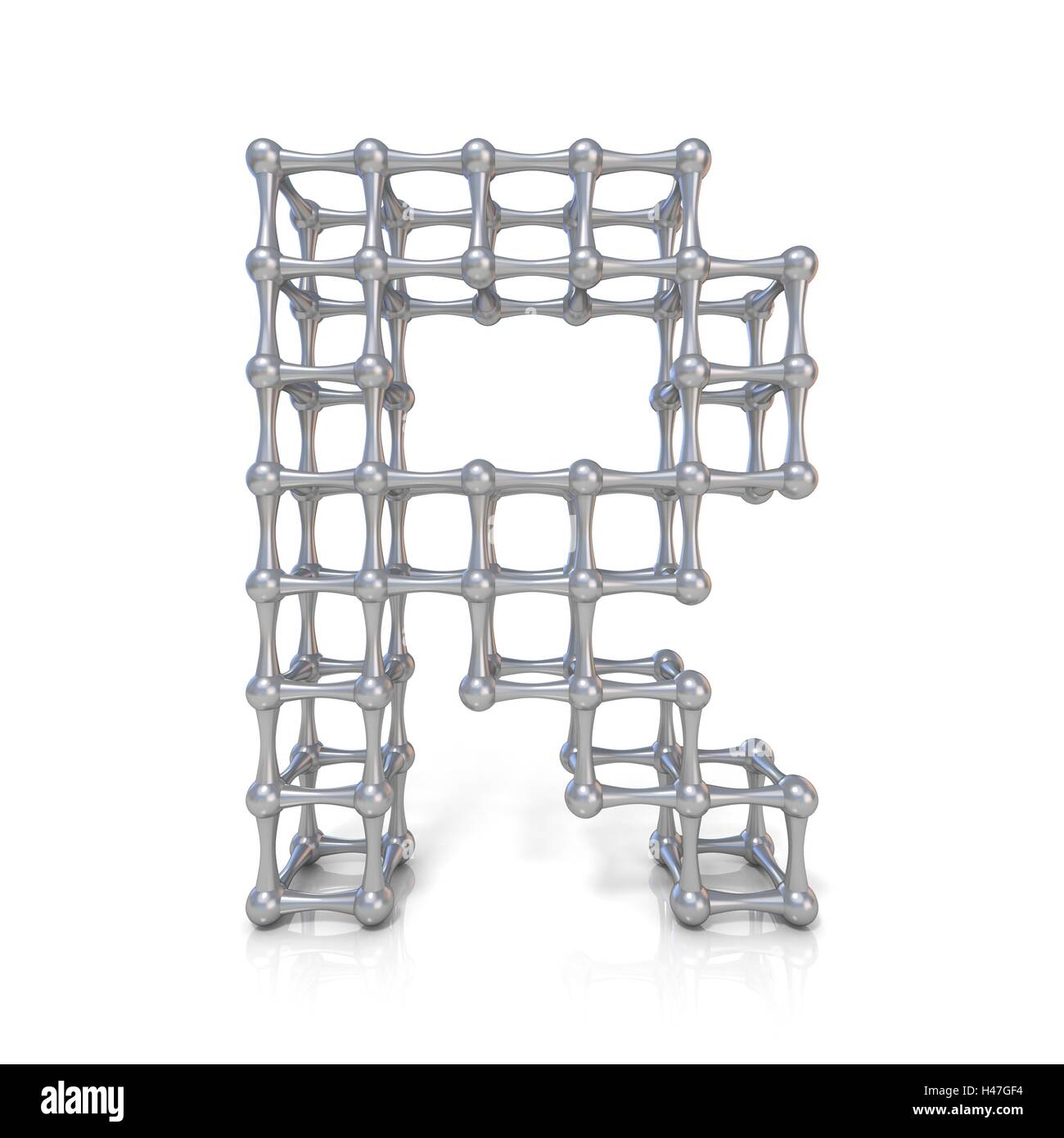 Metal lattice font letter R 3D render illustration isolated on white ...
