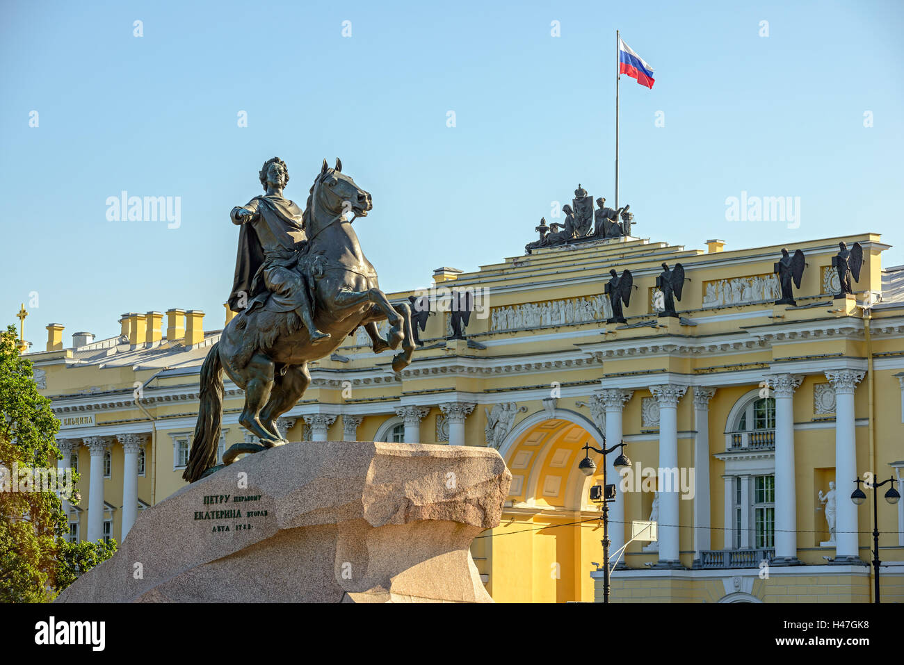 Bronze horsman - statue of Peter the Great on Senate square in St. Petersburg Stock Photo